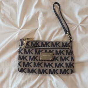Michael Kors Logo Wristlet in Black and Tan